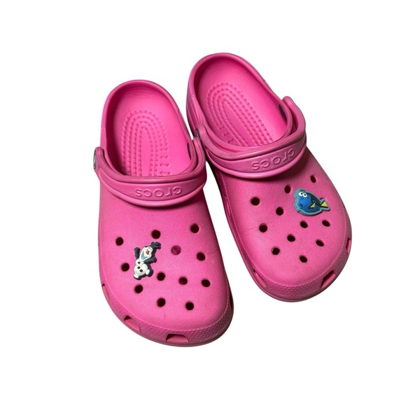 Crocs Women’s Classic Clogs Frozen/Finding Nemo Jibbitz Pink Size 7 - Picture 1 of 7